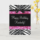 ホットピンクスパークルゼブラ女の子らしい女の子ズ カード (黄色い花)