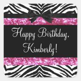 ホットピンクスパークルゼブラ女の子らしい女の子ズ スクエアシール