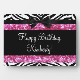 ホットピンクスパークルゼブラ女の子らしい女の子ズ フォトプラーク