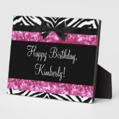 ホットピンクスパークルゼブラ女の子らしい女の子ズ フォトプラーク (側面)