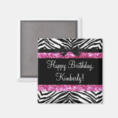 ホットピンクスパークルゼブラ女の子らしい女の子ズ マグネット (正面/裏面)