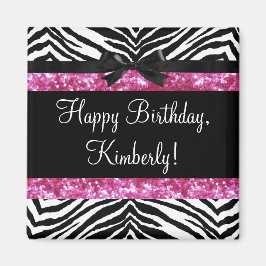 ホットピンクスパークルゼブラ女の子らしい女の子ズ マグネット