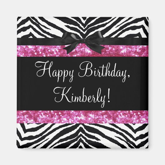 ホットピンクスパークルゼブラ女の子らしい女の子ズ マグネット (正面)