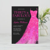 ホットピンクスパークルドレス30th誕生日パーティーブラック 招待状 (スタンド正面)