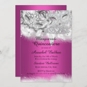 ホットピンクスパークルマスカレードキンセアニェラ招待状 招待状 (正面/裏面)