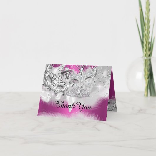 ホットピンクスパークルマスカレードサンキューカード サンキューカード (正面)