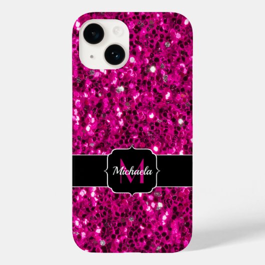 ホットピンクスパーグルスパークルモノグラム Case-Mate iPhoneケース (裏面)