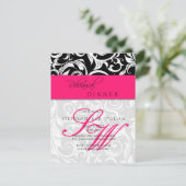 ホットピンクスワールモノグラムリハーサルディナーカード 招待状 (スタンド正面)