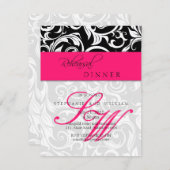 ホットピンクスワールモノグラムリハーサルディナーカード 招待状 (正面/裏面)