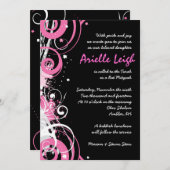 ホットピンクスワール&スターズバルミツワー招待状 招待状 (正面/裏面)