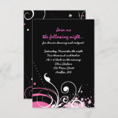 ホットピンクスワール&スターバルミツワーパーティーカード 招待状 (正面/裏面)