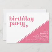 ホットピンクセリガーリーーズレトロAny Age Birthday Party 招待状 (正面)