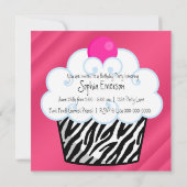 ホットピンクゼブラガールズカップケーキバースデーパーティー 招待状 (裏面)