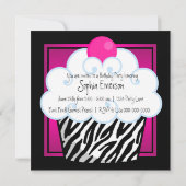 ホットピンクゼブラガールズカップケーキバースデーパーティー 招待状 (裏面)