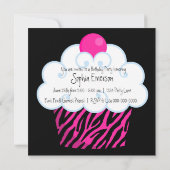 ホットピンクゼブラガールズカップケーキバースデーパーティー 招待状 (裏面)