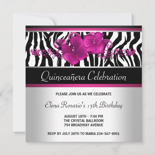 ホットピンクゼブラキンセアニェラ招待状 招待状 (正面)