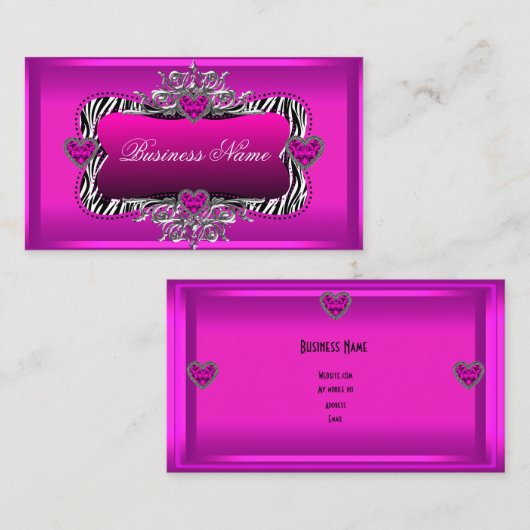 ホットピンクゼブラシルバーダイヤモンドハート エレガント 名刺 (正面/裏面)