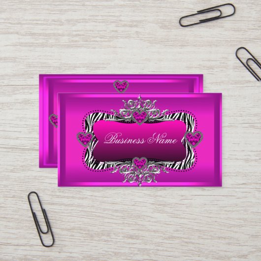 ホットピンクゼブラシルバーダイヤモンドハート エレガント 名刺 (正面/裏面インサイチュ)