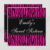 ホットピンクゼブラダイアモンズスウィート16誕生日 招待状 (正面/裏面)
