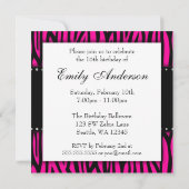 ホットピンクゼブラダイアモンズスウィート16誕生日 招待状 (裏面)