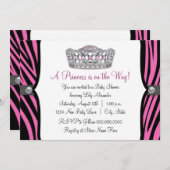 ホットピンクゼブラプリンセスピンクブラックベビーシャワー 招待状 (正面/裏面)