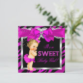 ホットピンクゼブラベビーシャワーガールブロンドベビー 招待状 (スタンド正面)