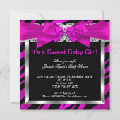 ホットピンクゼブラベビーシャワーガールブロンドベビー 招待状 (裏面)