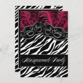 ホットピンクゼブラマスカレードボールパーティの招待状 招待状 (正面/裏面)