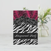 ホットピンクゼブラマスカレードボールパーティの招待状 招待状 (スタンド正面)