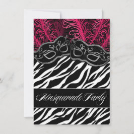 ホットピンクゼブラマスカレードボールパーティの招待状 招待状