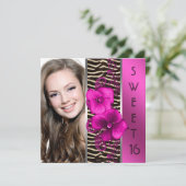 ホットピンクゼブラ写真甘い16誕生日パーティー 招待状 (スタンド正面)