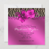 ホットピンクゼブラ写真甘い16誕生日パーティー 招待状 (裏面)