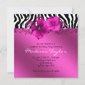 ホットピンクゼブラ写真甘い16誕生日パーティー 招待状 (裏面)