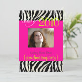 ホットピンクゼブラ卒業写真招待状 招待状 (スタンド正面)