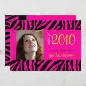 ホットピンクゼブラ卒業写真招待状 招待状 (正面/裏面)