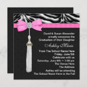 ホットピンクゼブラ卒業発表 招待状 (正面/裏面)