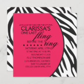 ホットピンクゼブラ印刷のカスタムバチェロレッテ 招待状 (正面/裏面)