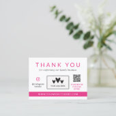 ホットピンクソーシャルメディアのロゴQRコードありがとう ロイヤリティカード (スタンド正面)