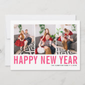 ホットピンクタイポグラフィハッピーニューイヤー写真コラージュ シーズンカード (正面)