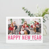ホットピンクタイポグラフィハッピーニューイヤー写真コラージュ シーズンカード (スタンド正面)