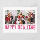 ホットピンクタイポグラフィフォトコラージュ新年 シーズンポストカード (正面)
