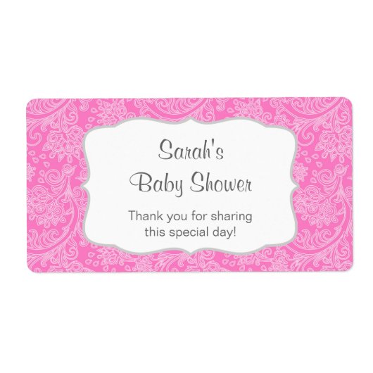 ホットピンクダマスクウォーターボトルカスタマイズ賛成 ラベル (正面)