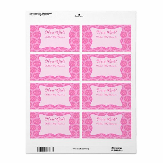 ホットピンクダマスクガールベビーシャワー名前をカスタムするラベル ラベル (フルシート)