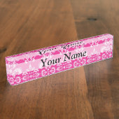 ホットピンクダマスクパターン デスクネームプレート (側面)