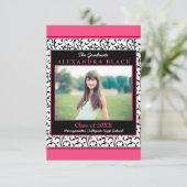 ホットピンクダマスクフローラフォト卒業招待状 出欠カード (スタンド正面)