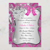 ホットピンクダマスクマスクキンセアニェラ仮装招待状 招待状 (正面/裏面)