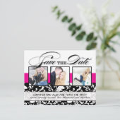 ホットピンクダマスク日付を保存 案内ポストカード (スタンド正面)