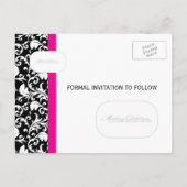 ホットピンクダマスク日付を保存 案内ポストカード (裏面)