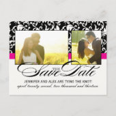 ホットピンクダマスク日付を保存 案内ポストカード (正面)