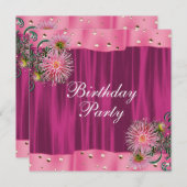 ホットピンクダリアウーマンズバースデーパーティー 招待状 (正面/裏面)